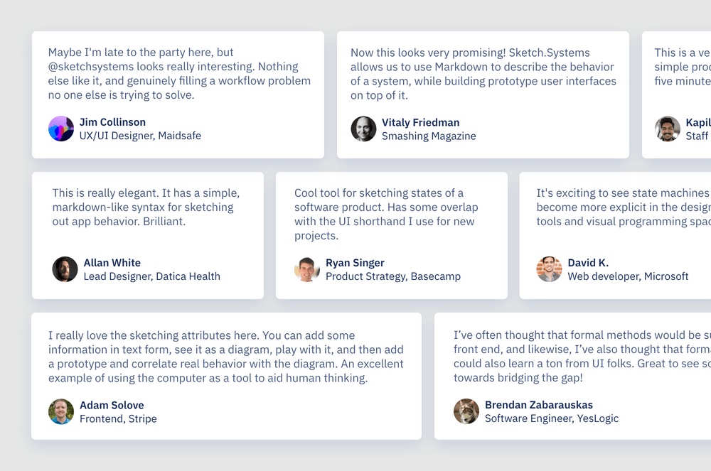 Testimonials from users about Sketch.systems
